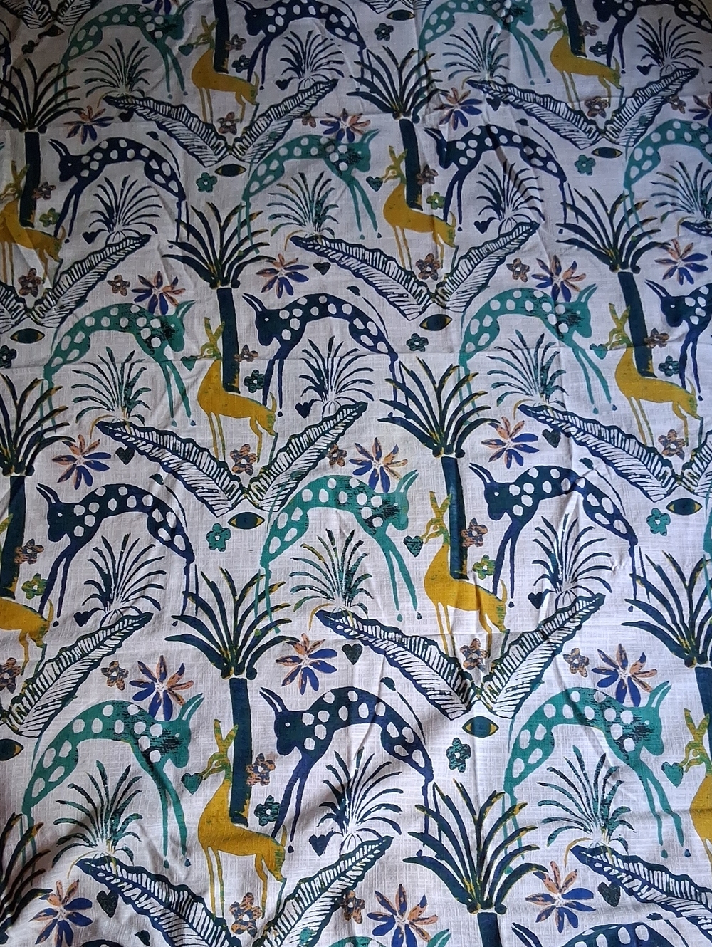 Opal House Animal-Print Shower Curtain in Teal, Navy & Mustard